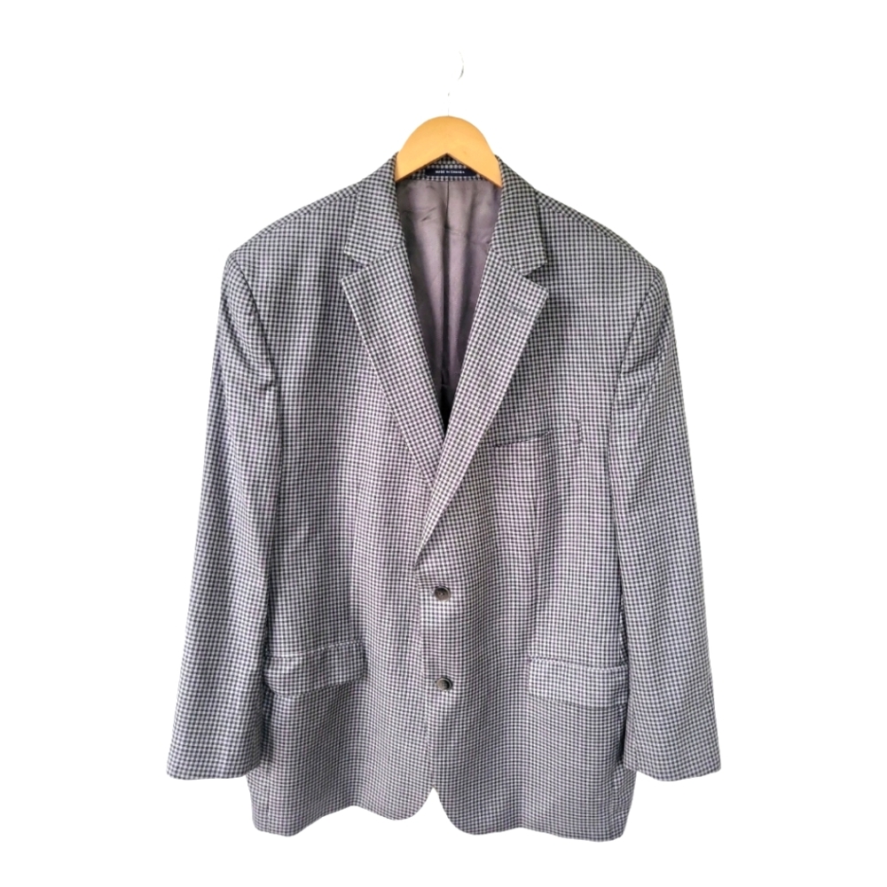 Men's Ing Loro Piana Cremieux Gray Checkered Plaid Suit Jacket 48R